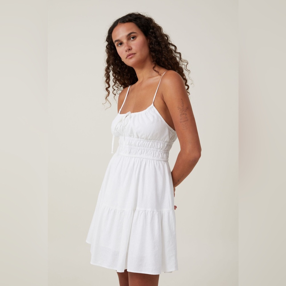 NEW Cotton On Haven Tiered Mini Dress in White with Adjustable Straps